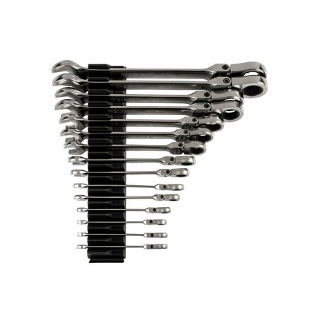 TEKTON Flex Head 12-Point Ratcheting Combination Wrench Set with Modular Organizer, 15-Piece, 1/4-1 in. WRC95301